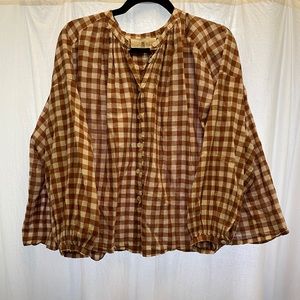 THE GREAT. The Handsome Button Up in carob check